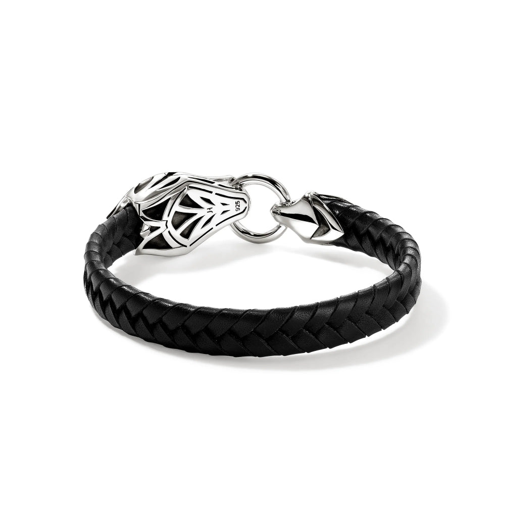 Sterling Silver Naga 10MM Leather Bracelet