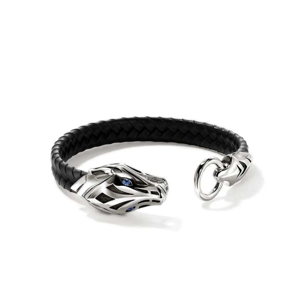 Sterling Silver Naga 10MM Leather Bracelet