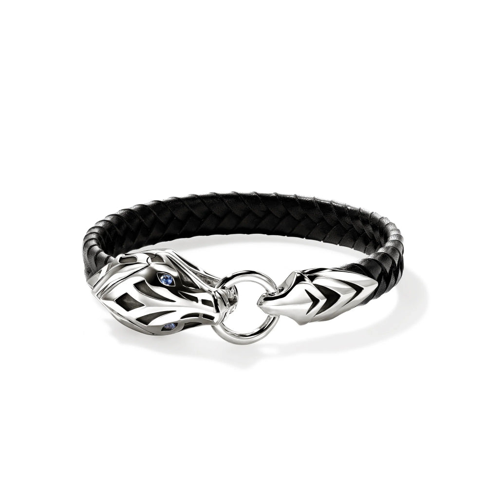 Sterling Silver Naga 10MM Leather Bracelet