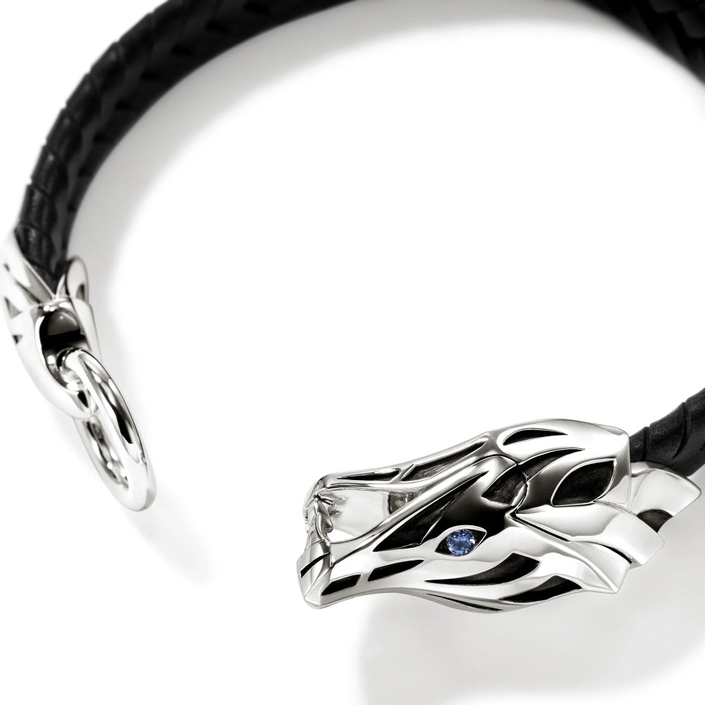 Sterling Silver Naga 10MM Leather Bracelet