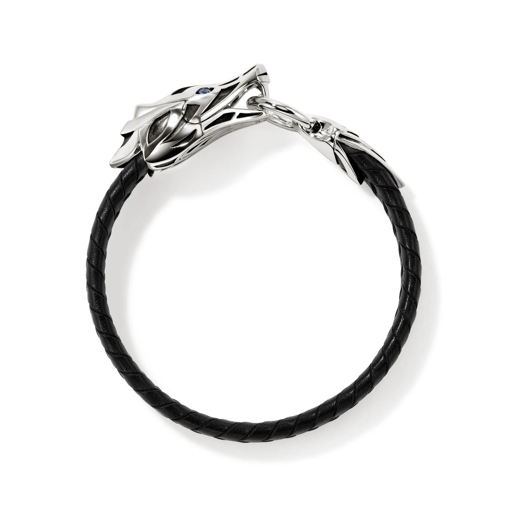 Sterling Silver Naga 10MM Leather Bracelet