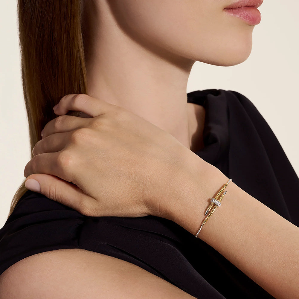 14K Gold & Sterling Silver Spear Diamond Station Bracelet