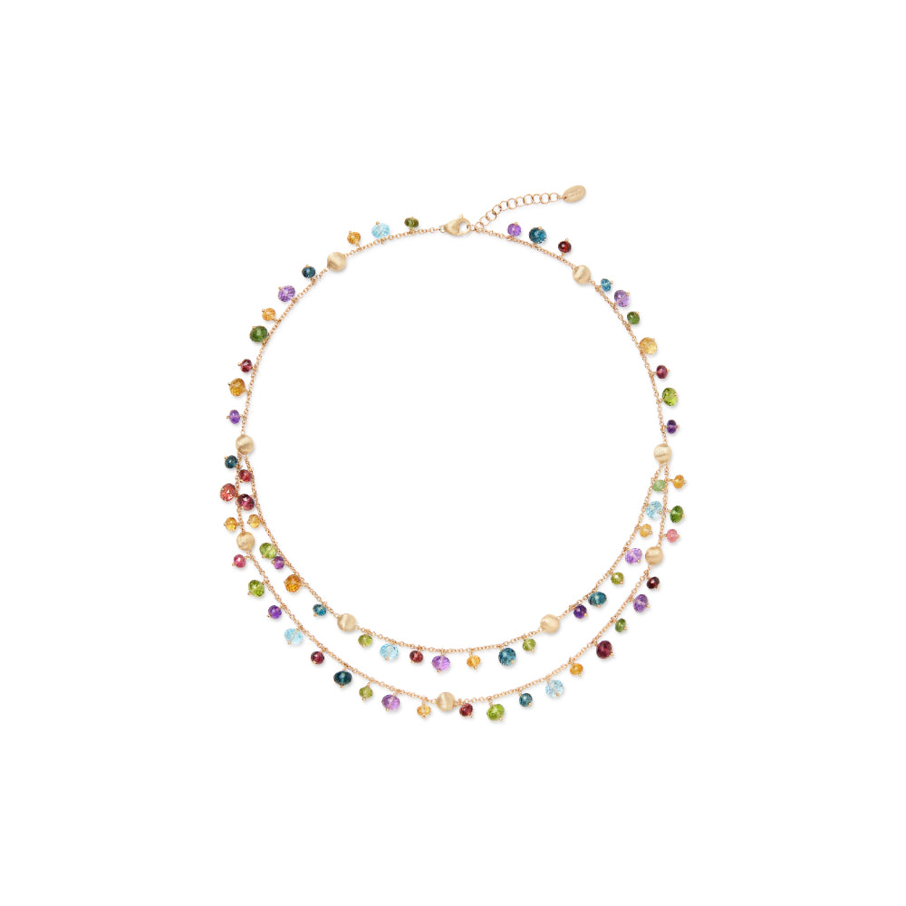 18K Gold Africa Two Strand Mixed Gemstone Necklace