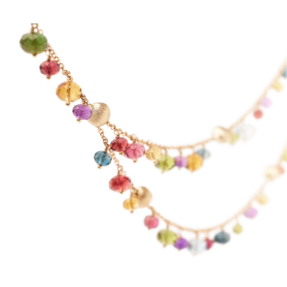 18K Gold Africa Two Strand Mixed Gemstone Necklace