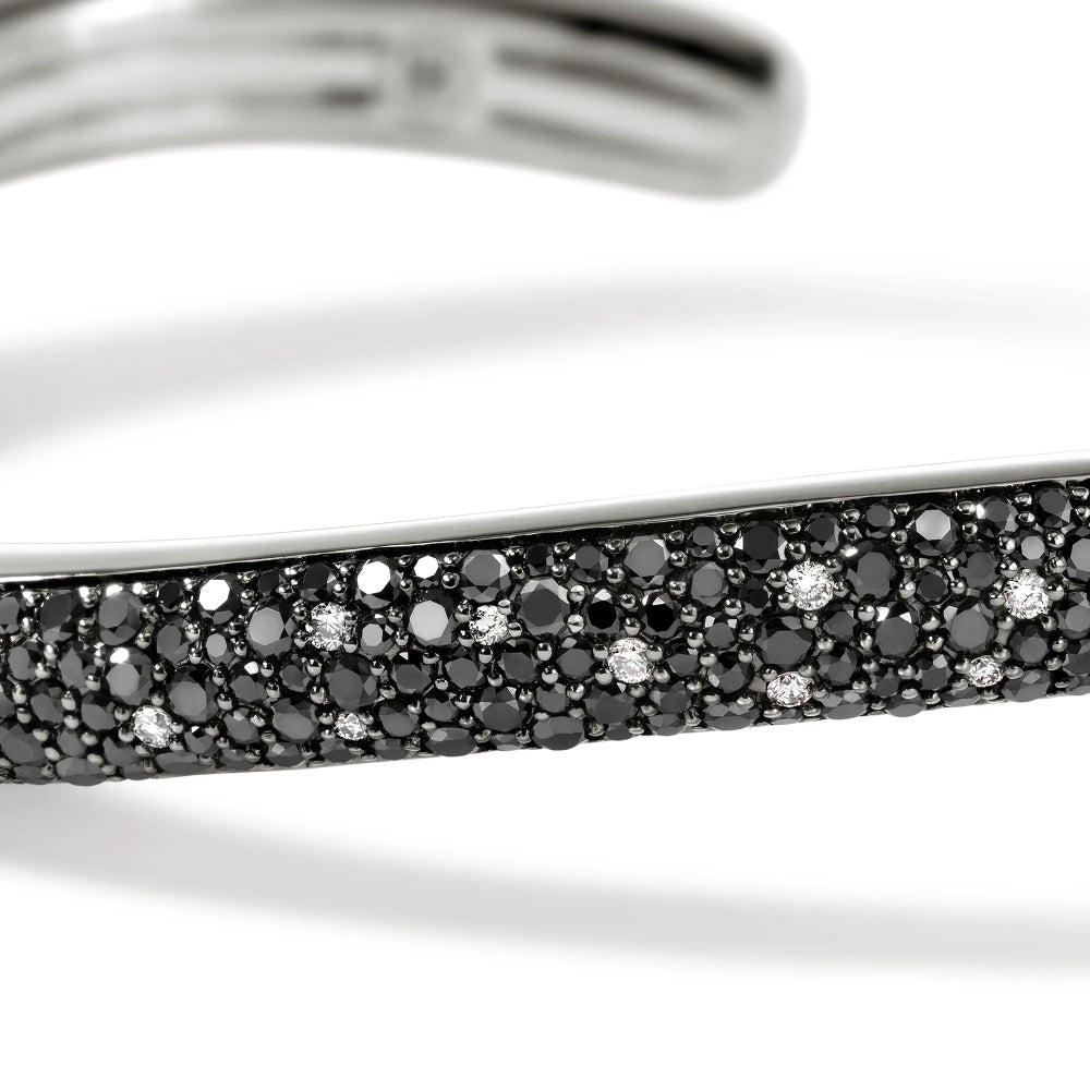 Sterling Silver Surf Black Sand Diamond Pave Slim Hinged Cuff 