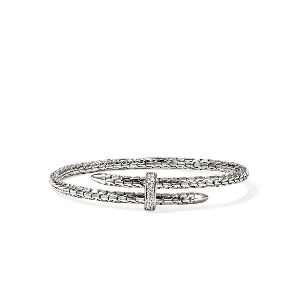 Sterling Silver Spear Flex Cuff Diamond 4mm Bracelet