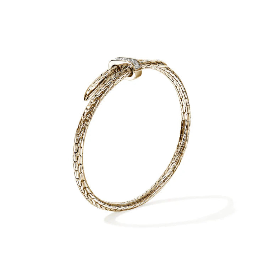 14K Gold Spear 4MM Bypass Flex Cuff Diamond Bracelet John Hardy