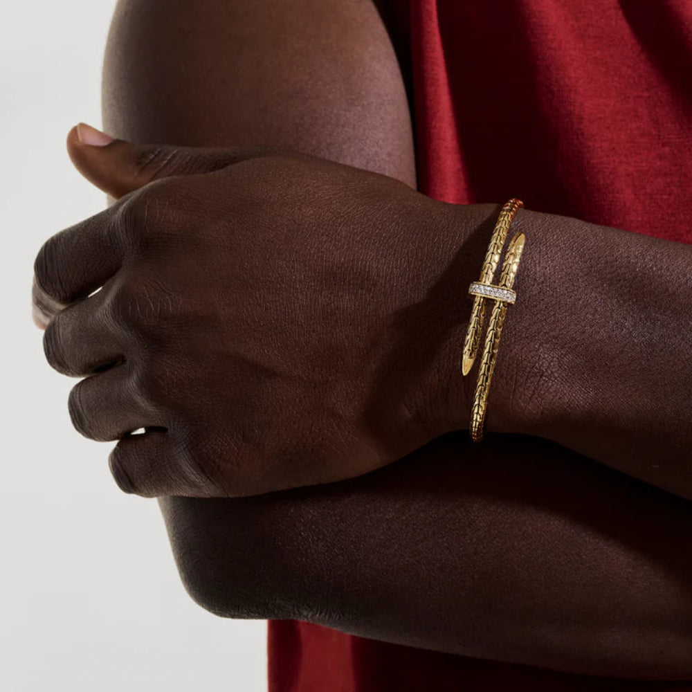 14K Gold Spear 4MM Bypass Flex Cuff Diamond Bracelet