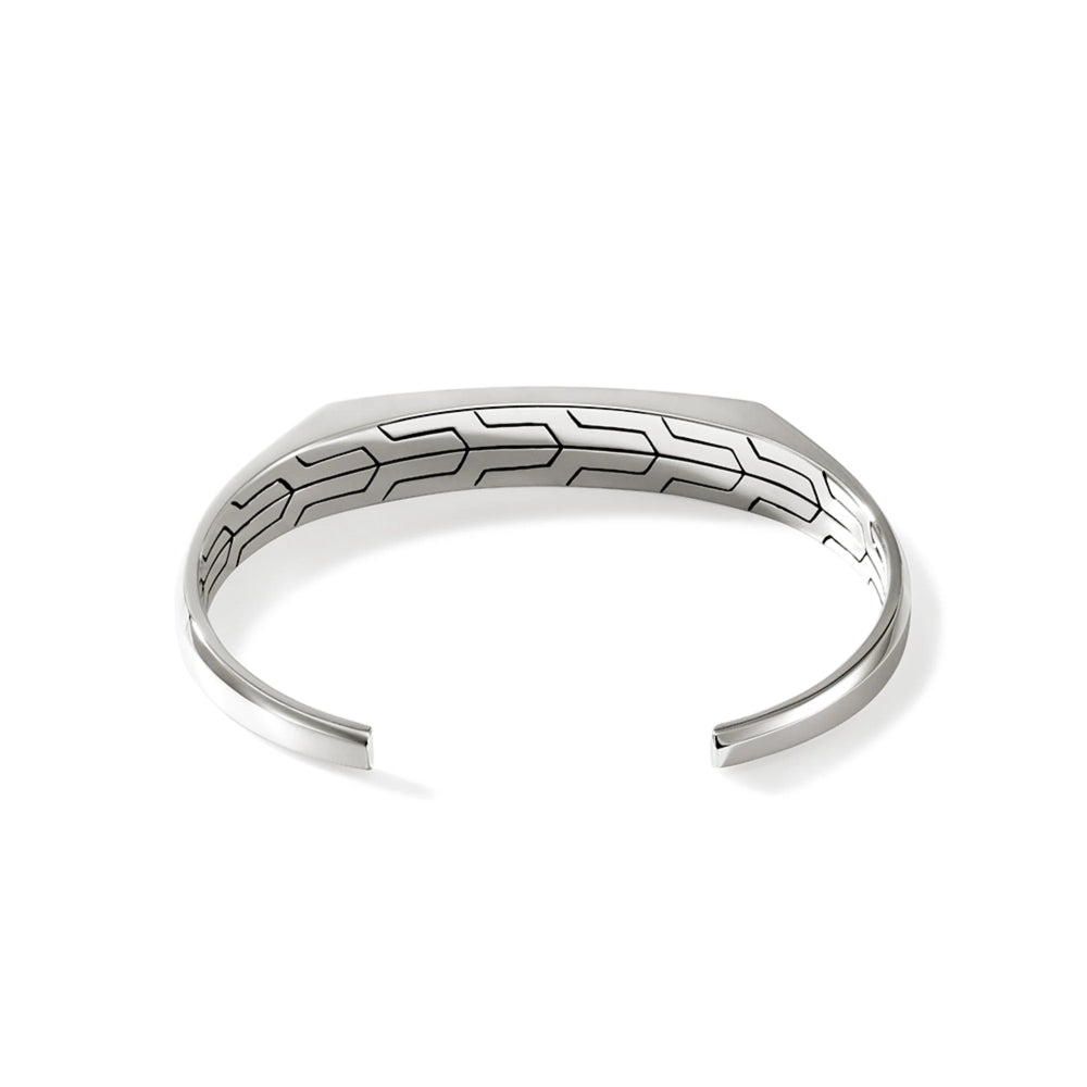 Sterling Silver ID Cuff Bracelet with Carved Design