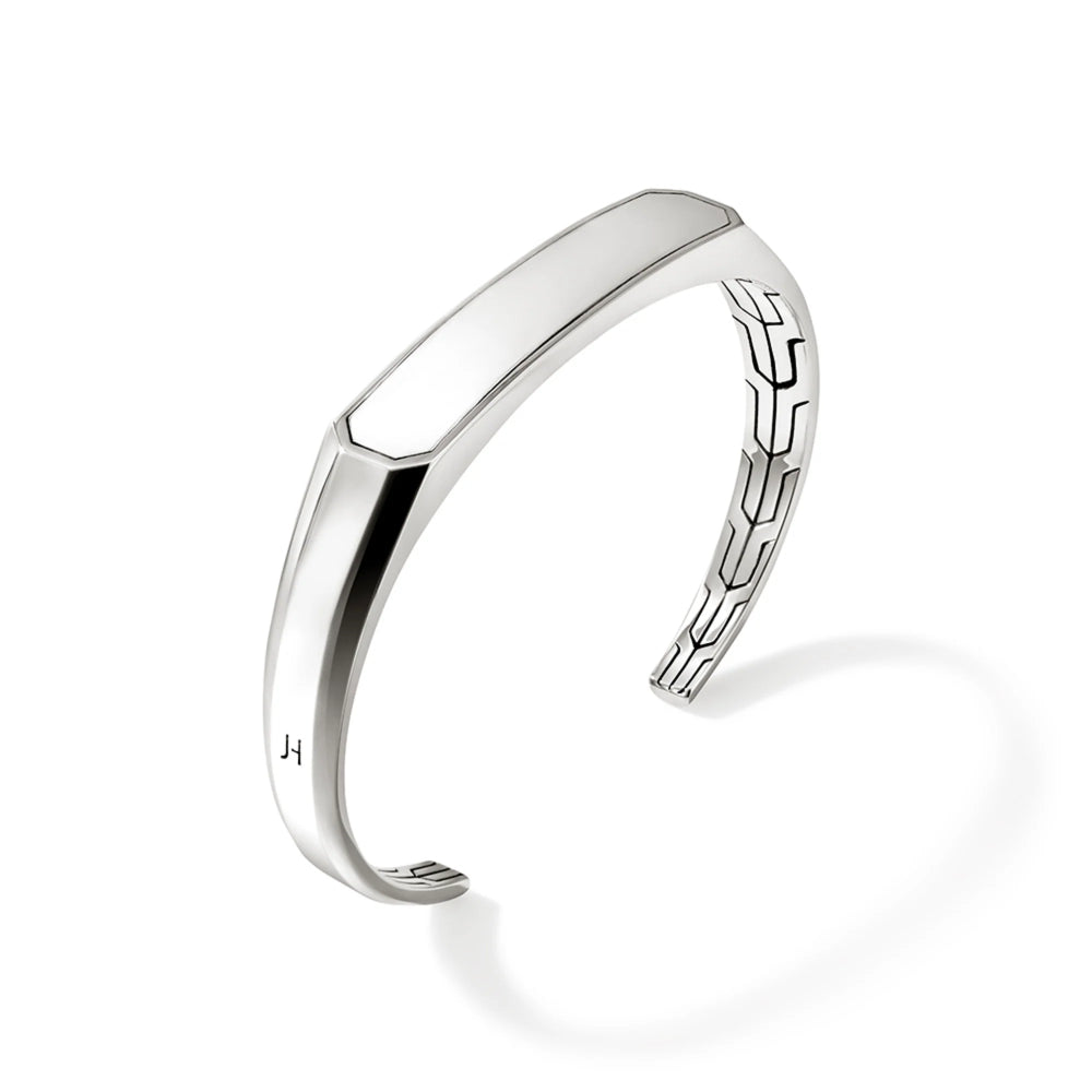 Sterling Silver ID Cuff Bracelet with Carved Design