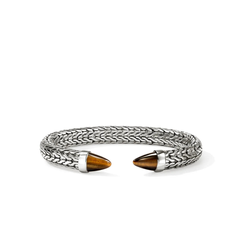 Sterling Silver Spear 50 Flex Cuff 8.9MM Tiger's Eye Bracelet