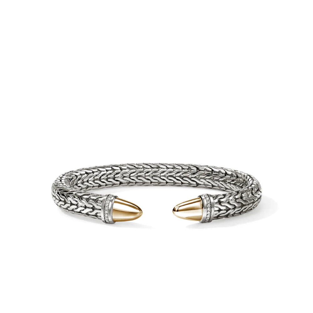 14K Gold & Sterling Silver Spear 50 Flex Cuff 8.9MM Diamond Bracelet