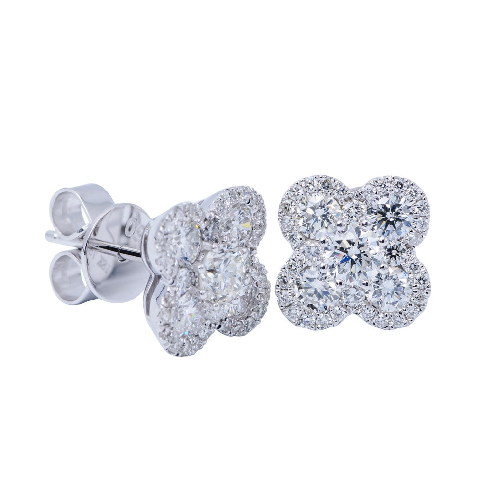 18K Gold Clover Diamond Stud Earrings