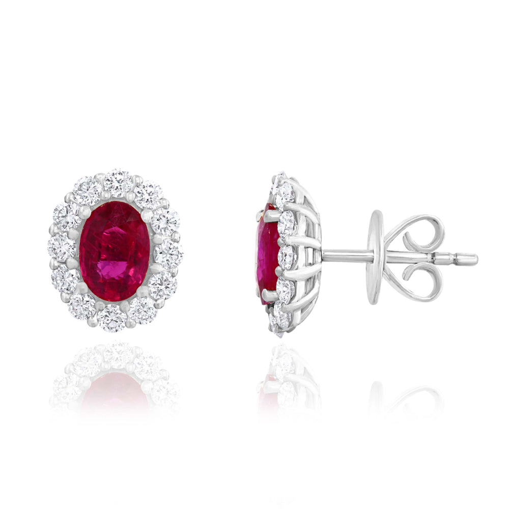 18K Gold Ruby And Diamond Halo Earrings