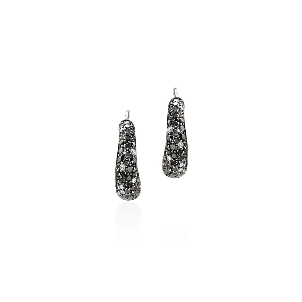 Sterling Silver Surf Black Sand Diamond Pave Hoop Earrings 