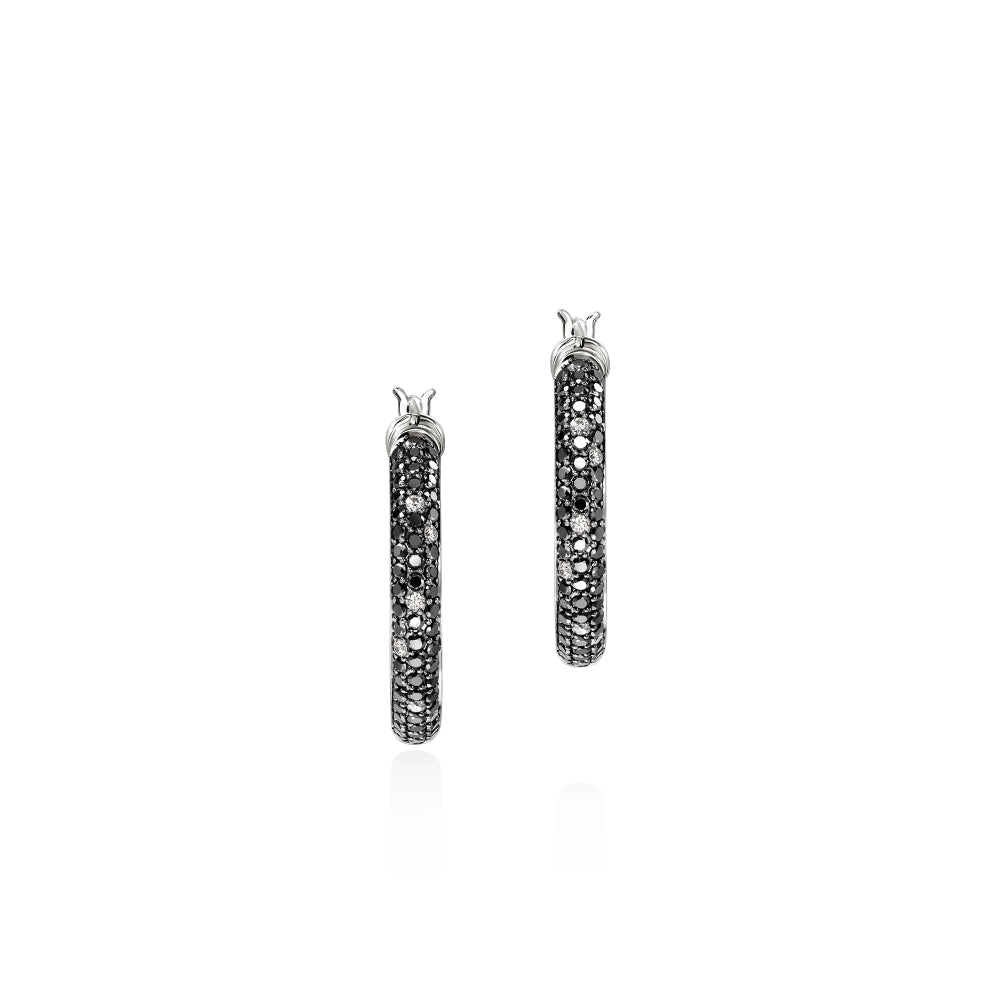 John Hardy Sterling Silver 18K shops Pave Black and Clear Gemstone Earrings