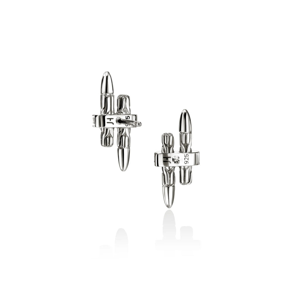 Sterling Silver Spear Diamond Stud Earrings