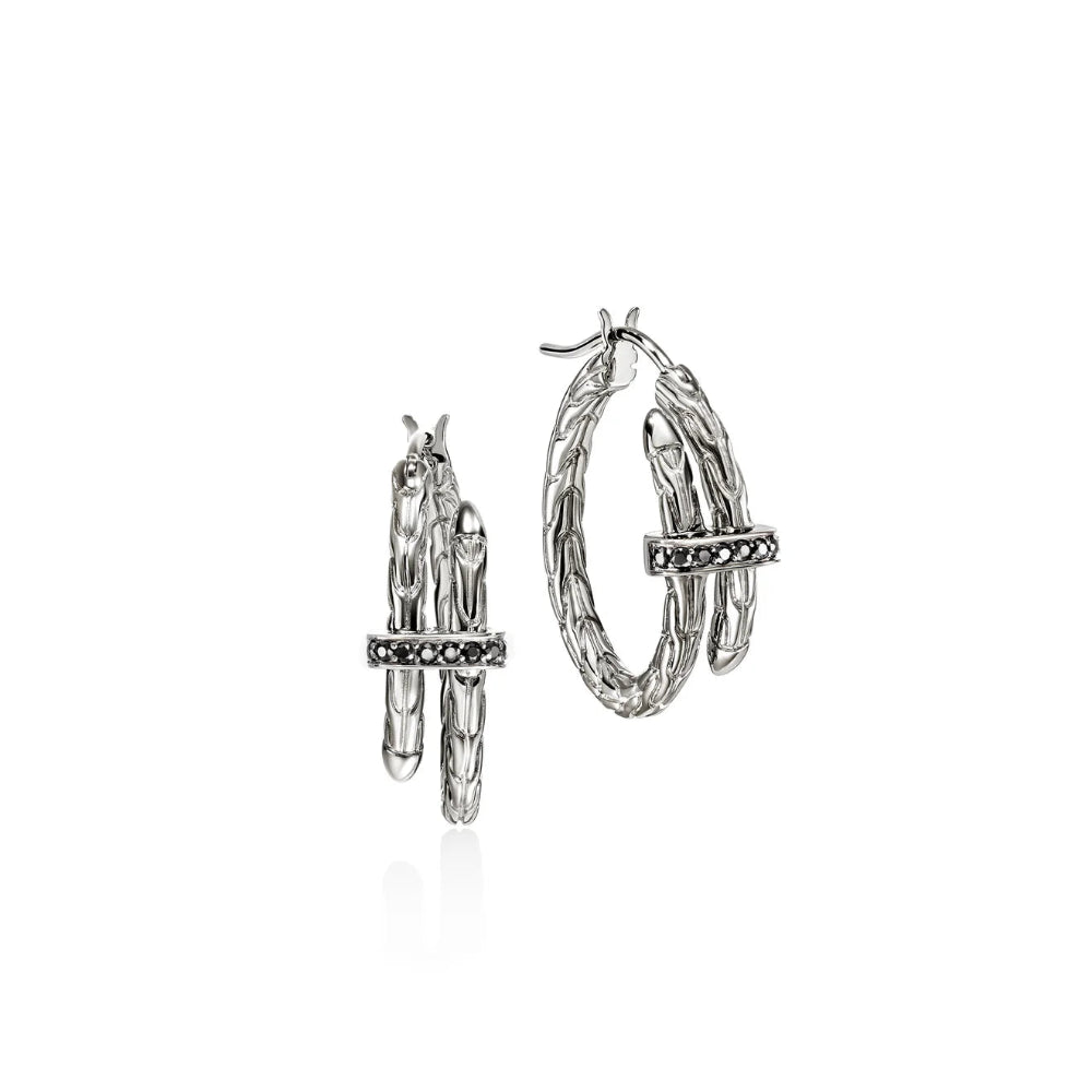 Sterling Silver Spear 22.5MM Black Sapphire Hoop Earrings