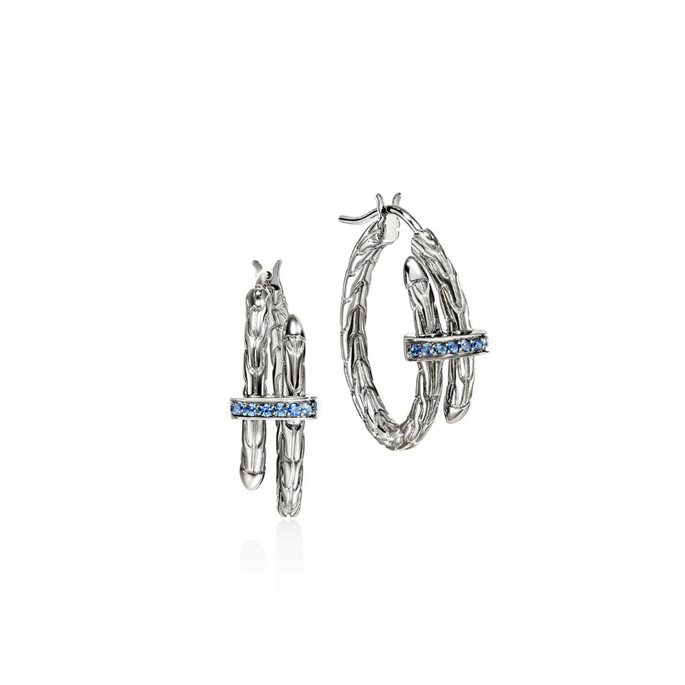 Sterling Silver Spear 22.5MM Blue Sapphire Hoop Earrings