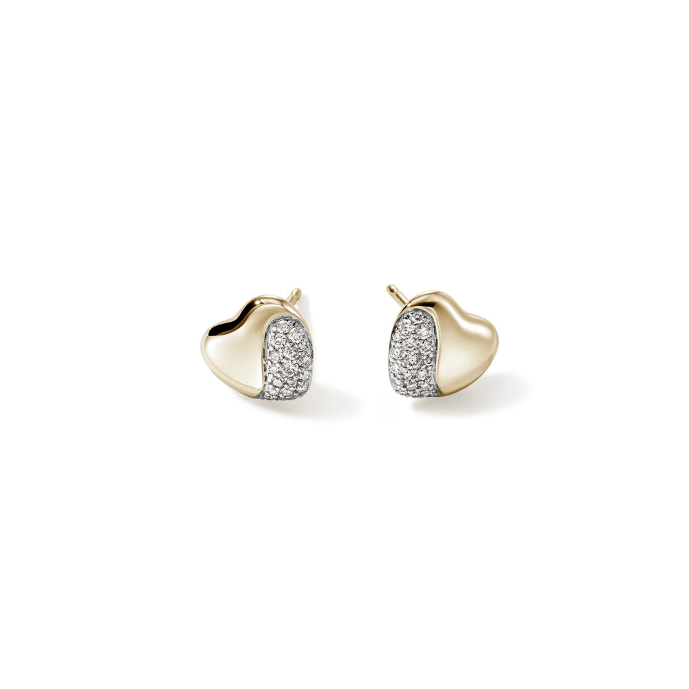 14K Gold Pebble Heart Pave Diamond Earrings