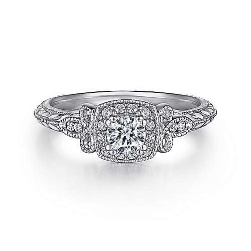 14K Vintage Design Cushion Halo Diamond Ring Setting