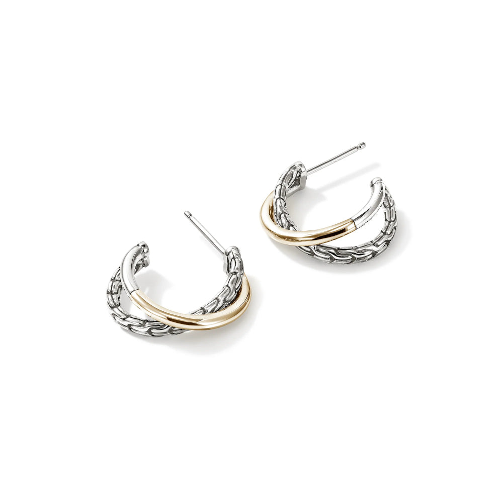 14K Gold & Sterling Silver Essentials Crossover Hoop Earrings