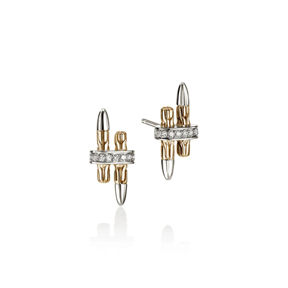 14K Gold & Sterling Silver Spear Diamond Stud Earrings John Hardy