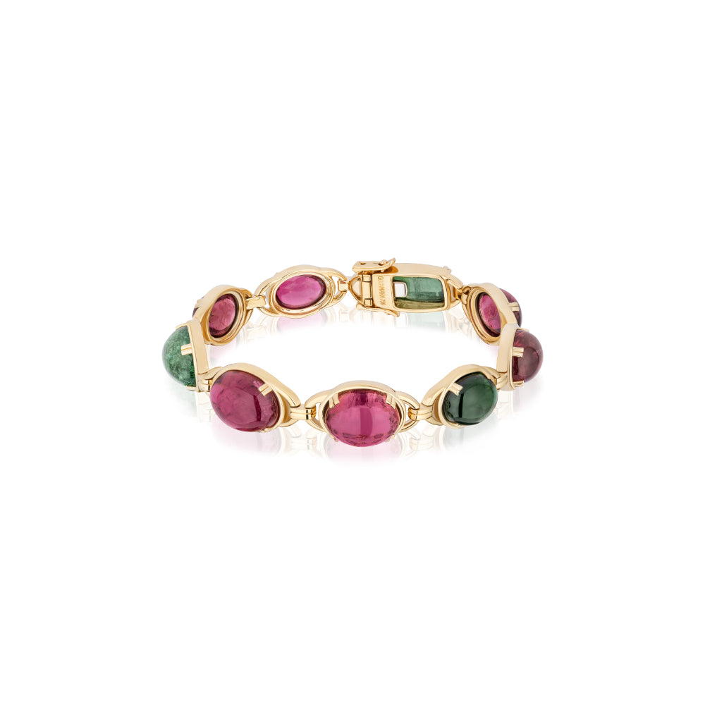 18K Gold G-One Multi-Colored Oval Tourmaline Bracelet