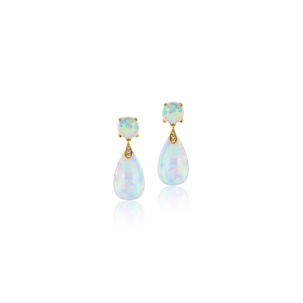 18K Gold Limited Edition Collection Opal Cabochon Teardrop Earrings with Diamonds