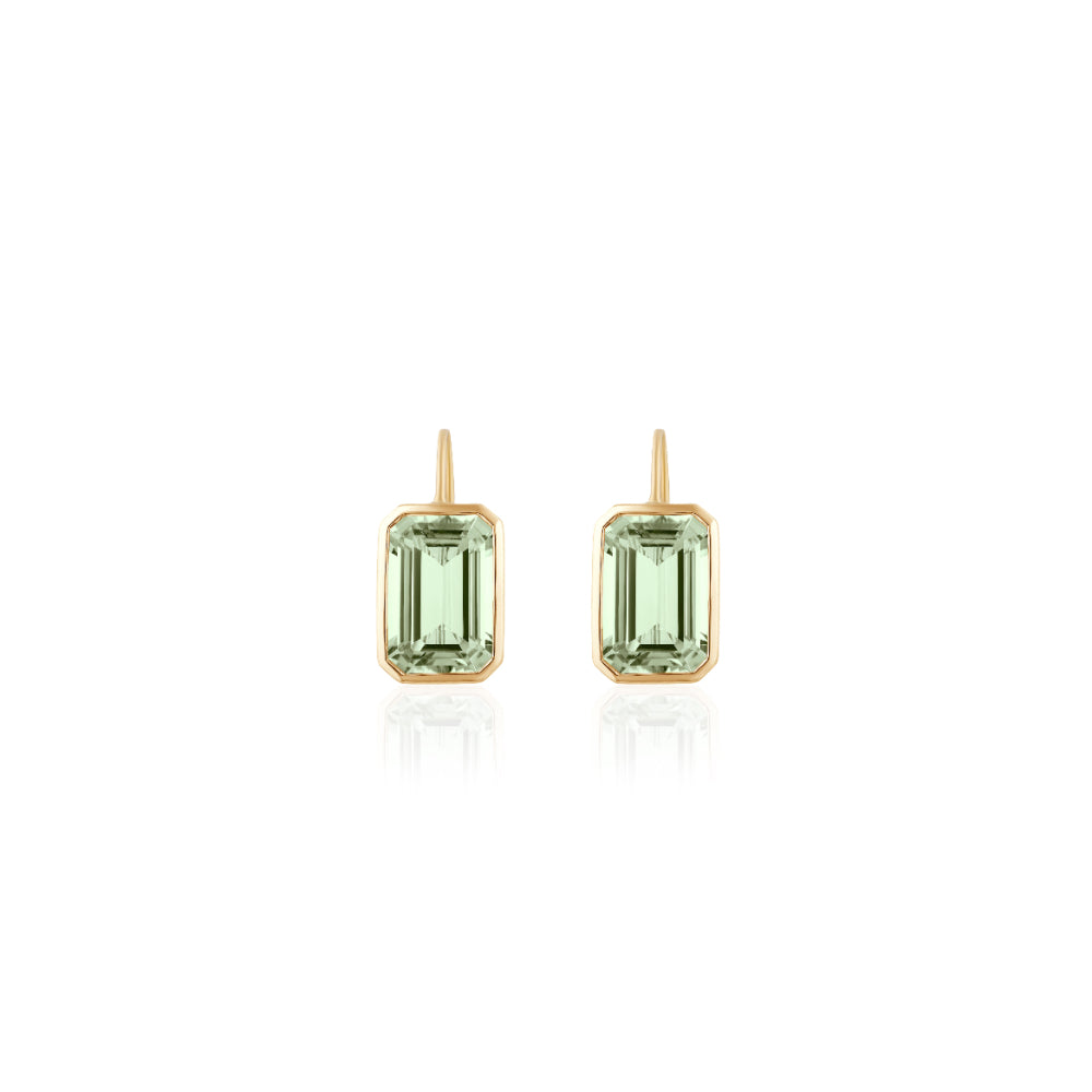 18K Gold Gossip Prasiolite Bezel-Set Emerald-Cut Earrings