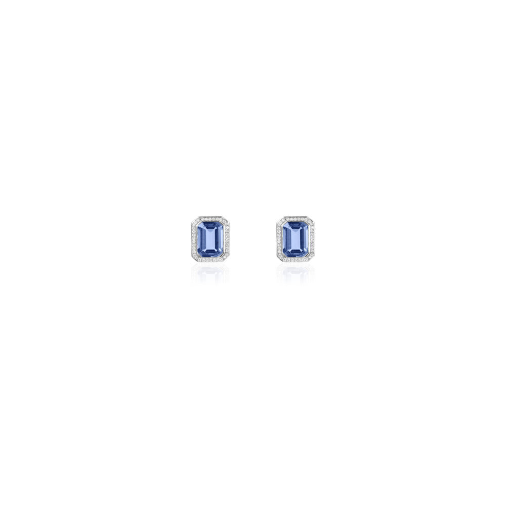 18K Gold G-One Sapphire and Diamond Stud Earrings