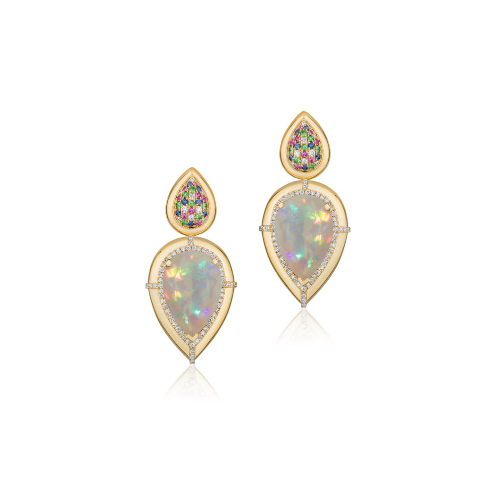 18K Gold G-One Opal Pear Shaped Drop Earrings