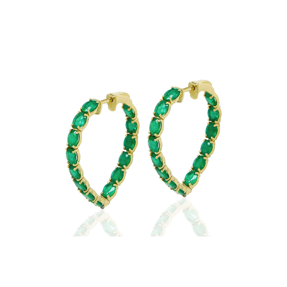 18K Gold G-One Emerald Inside Out Hoop Earrings