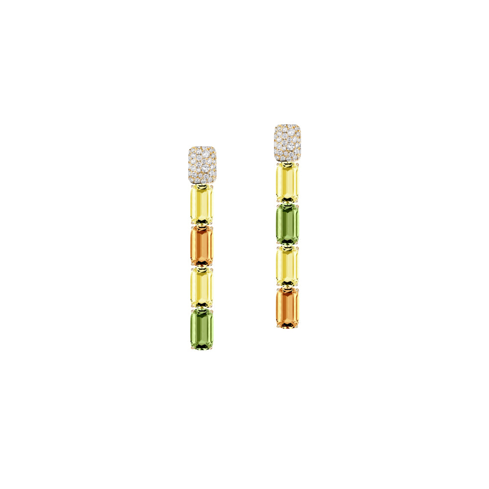 18K Gold G-One Four Stone Drop Earrings in Citrine, Garnet & Peridot with Diamonds