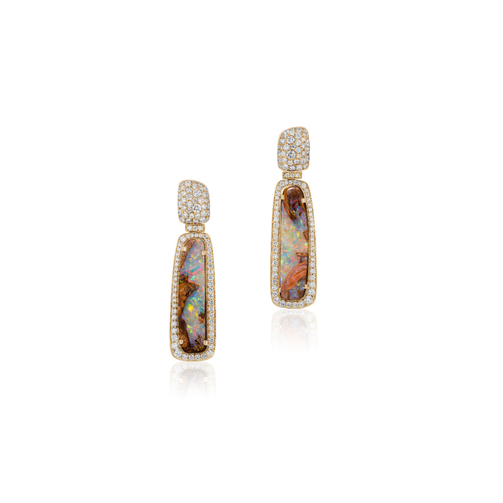 18K Gold G-One Opal Drop Earrings with Diamond Halo
