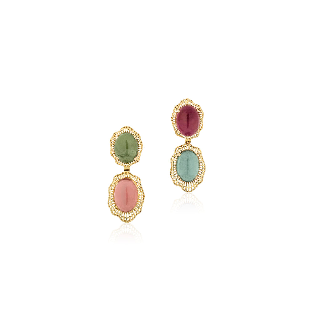 18K Gold G-One Tourmaline Cabochon Drop Earrings
