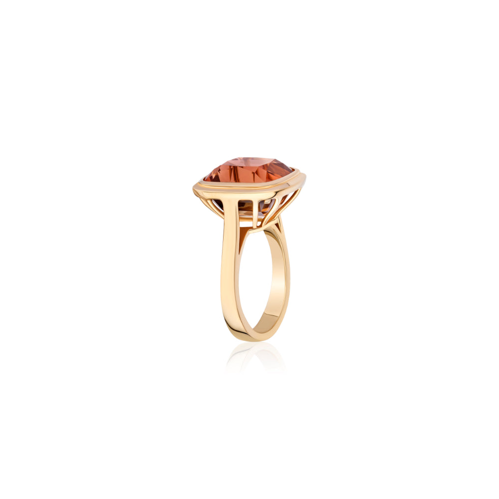18K Gold G-One Cushion Cut Orange Tourmaline Ring