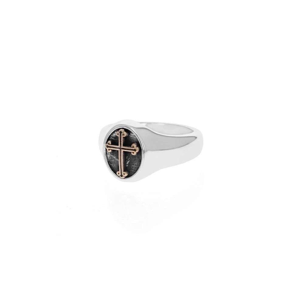 Sterling Silver & gold Alloy Traditional Cross Ring