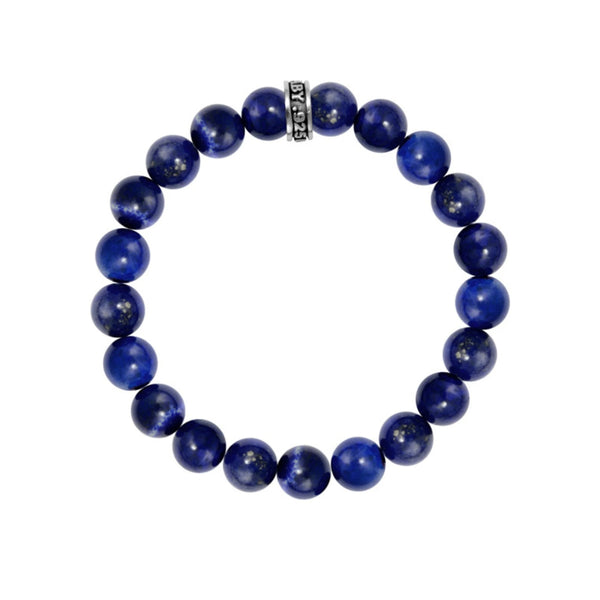 Sterling Silver Blue Lapis Beaded Bracelet with Logo Ring