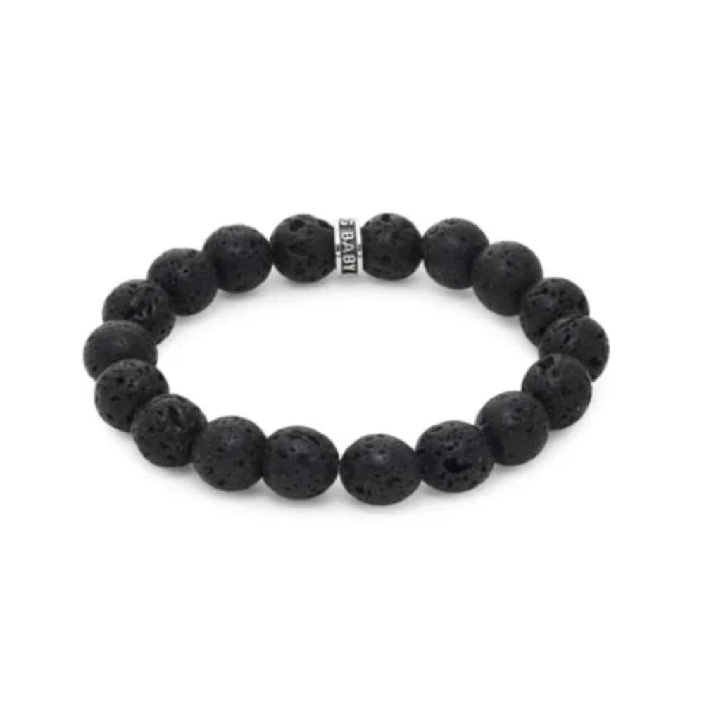 Sterling Silver Black Lava Rock Beaded Bracelet with Logo Ring