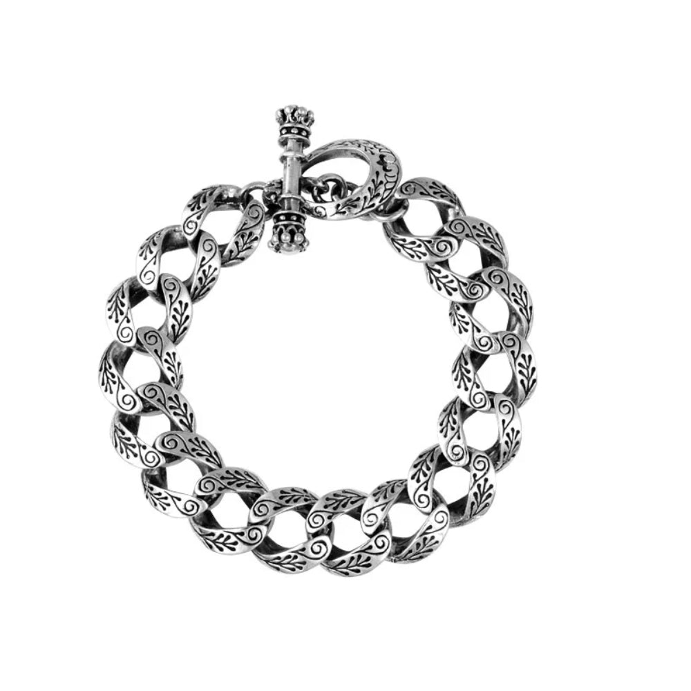 Sterling Silver Small Day of the Dead Carved Link Bracelet