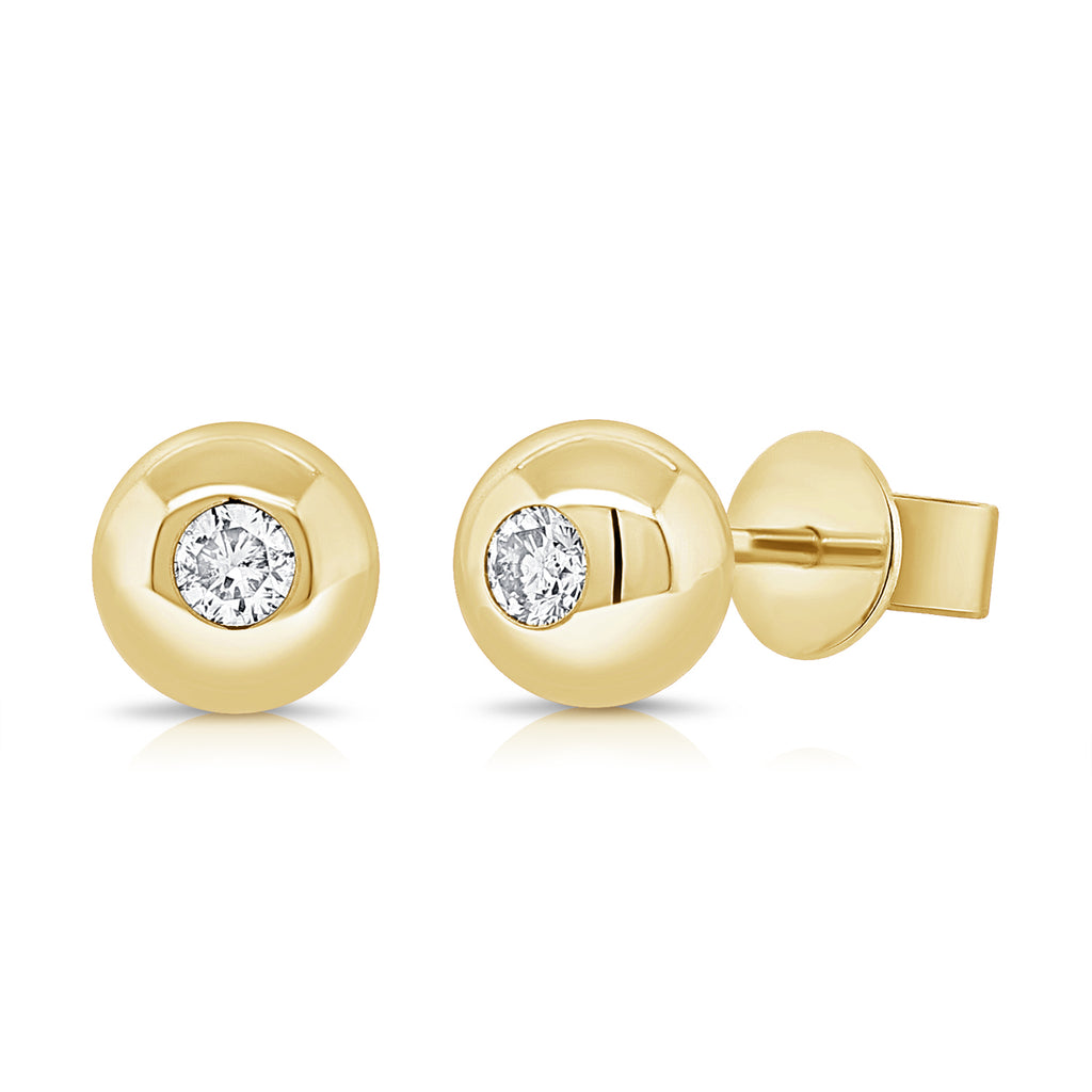 14K Gold Diamond Ball Stud Earrings 