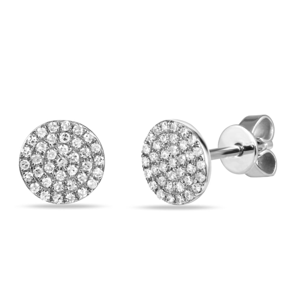 14K Gold Pave Diamond Disc Stud Earrings 