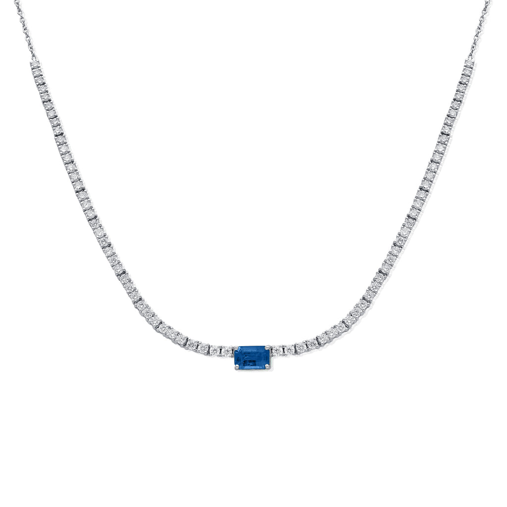 14K Gold Diamond Tennis Sapphire Necklace 