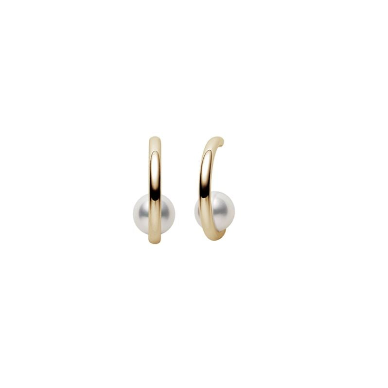 18K Gold Classic Akoya Cultured Pearl Semi Hoop Earrings