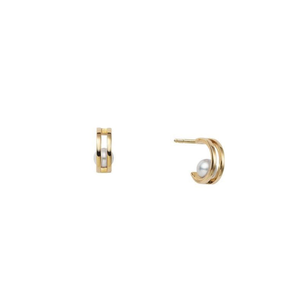 18K Gold Akoya Cultured Pearl Split Hoop Earrings