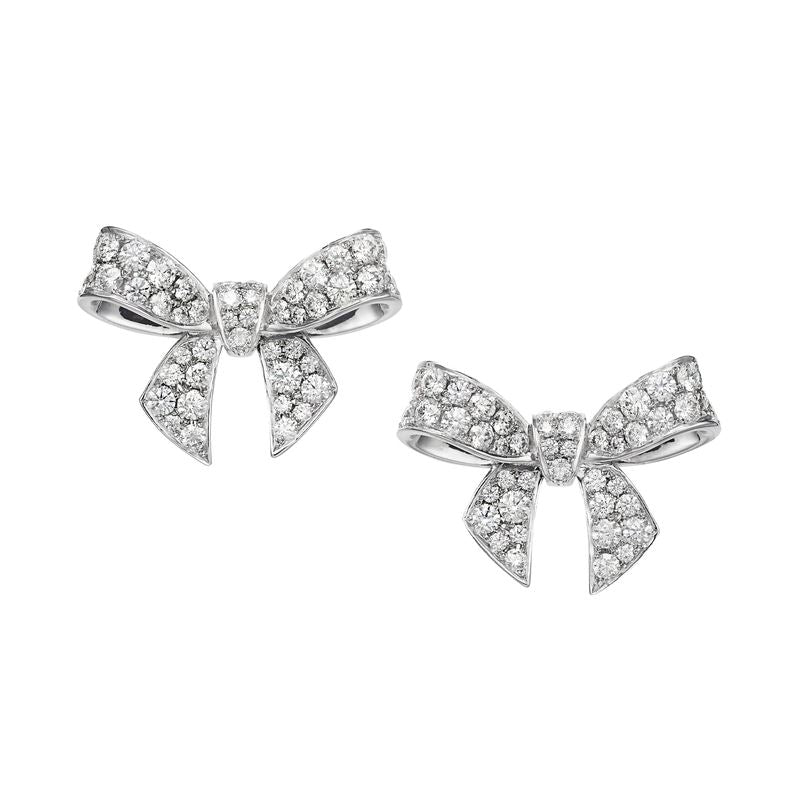 18K Gold Bow Charm Diamond Earrings