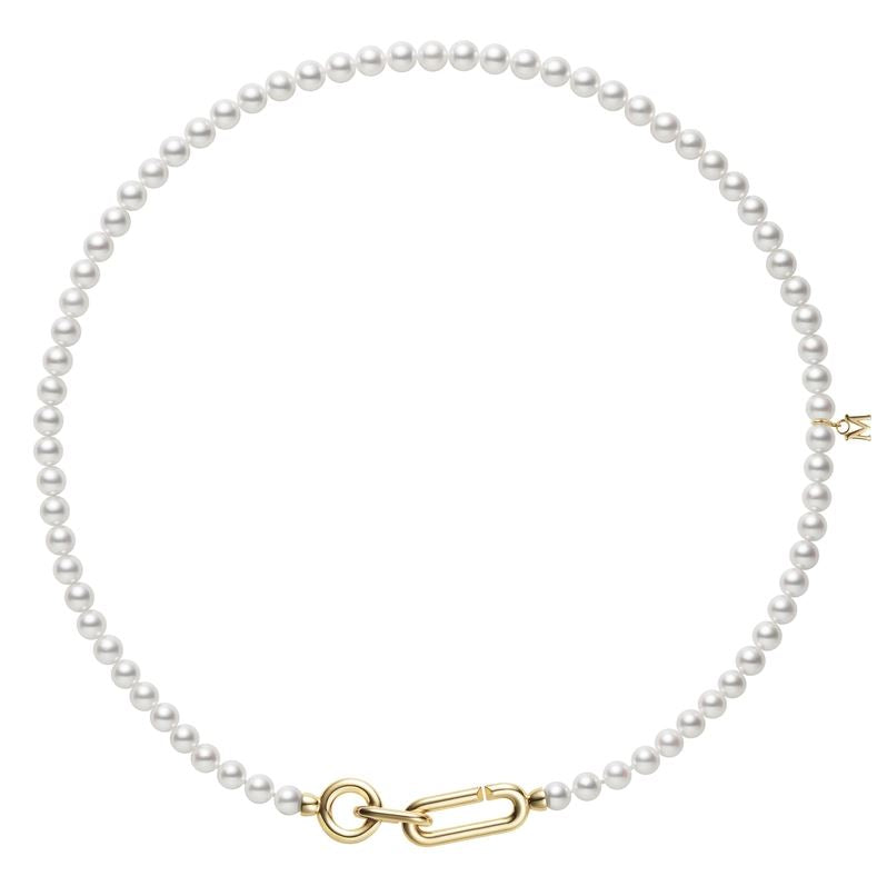 18K Gold M Code Akoya Cultured Pearl Necklace with Paperclip Clasp