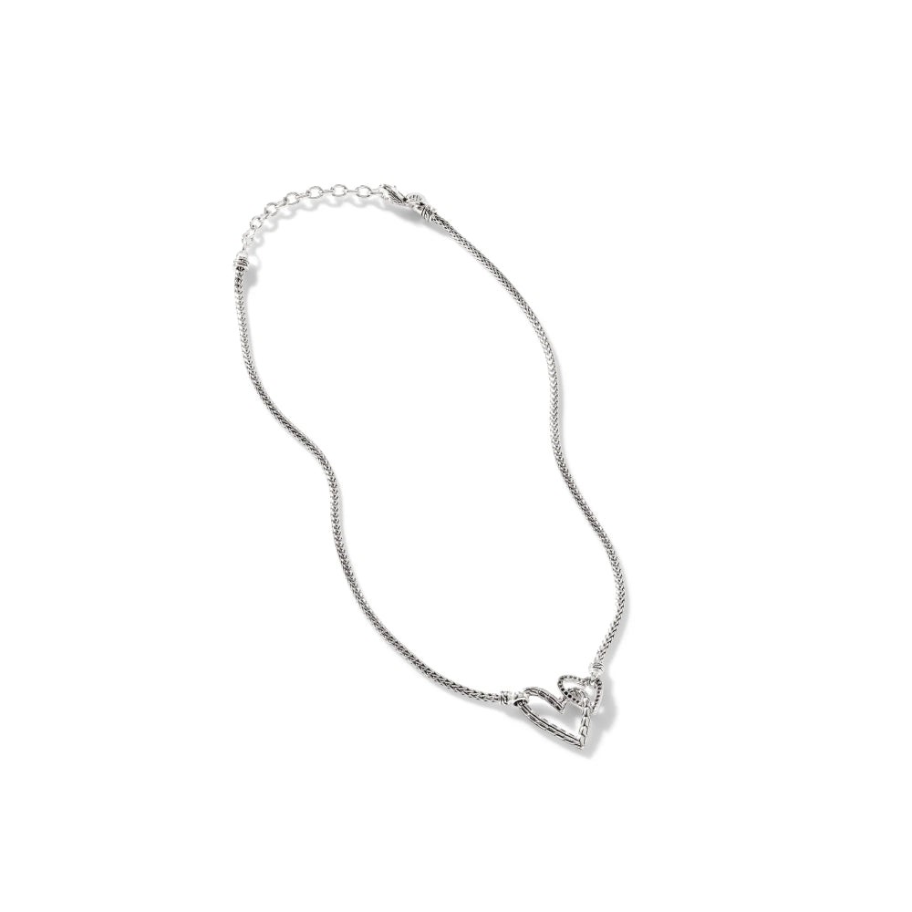 John Hardy Sterling Silver Diamond Manah Heart Necklace 