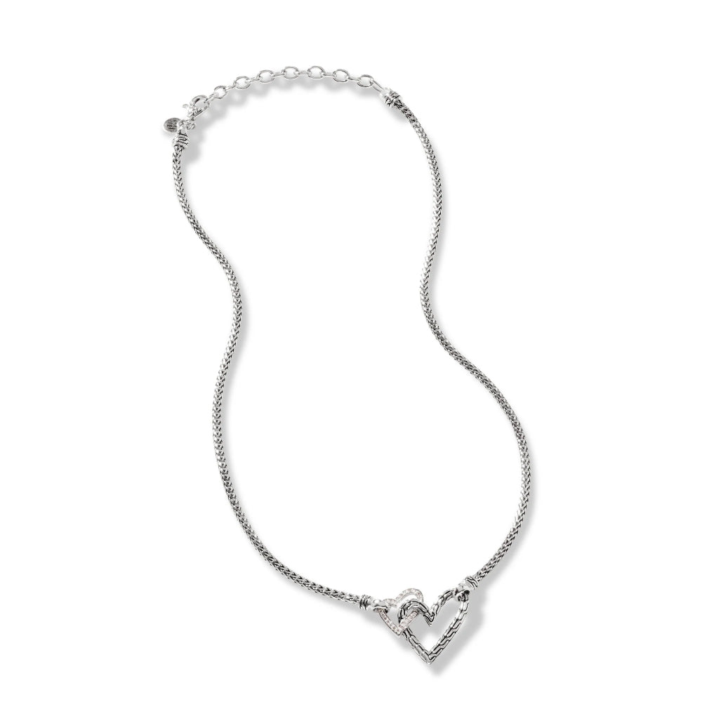 John Hardy Sterling Silver Diamond Manah Heart Necklace 